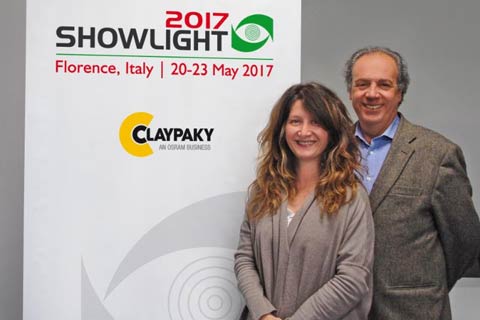 Pio Nahum and Roberta Guaschi of Claypaky, headline sponsor of Showlight 2017