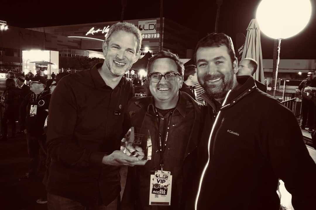 Michael Althaus, Cory FitzGerald and Chris Ferrante with the LDI 2017 Award for best use of light Michael Althaus, Cory FitzGerald and Chris Ferrante with the LDI 2017 Award for best use of light