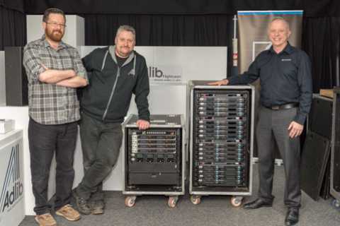 Carl Billington (L) and John Fitzsimmons from Adlib with Mark Haigh from Sennheiser