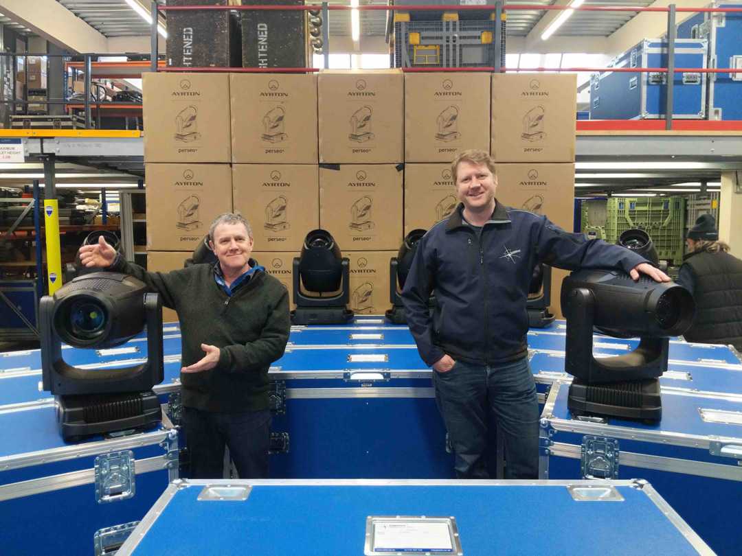 Enlightened's Dave and Simon with their new Ayrton Perseo Profiles (photo: Enlightened) Enlightened's Dave and Simon with their new Ayrton Perseo Profiles (photo: Enlightened)