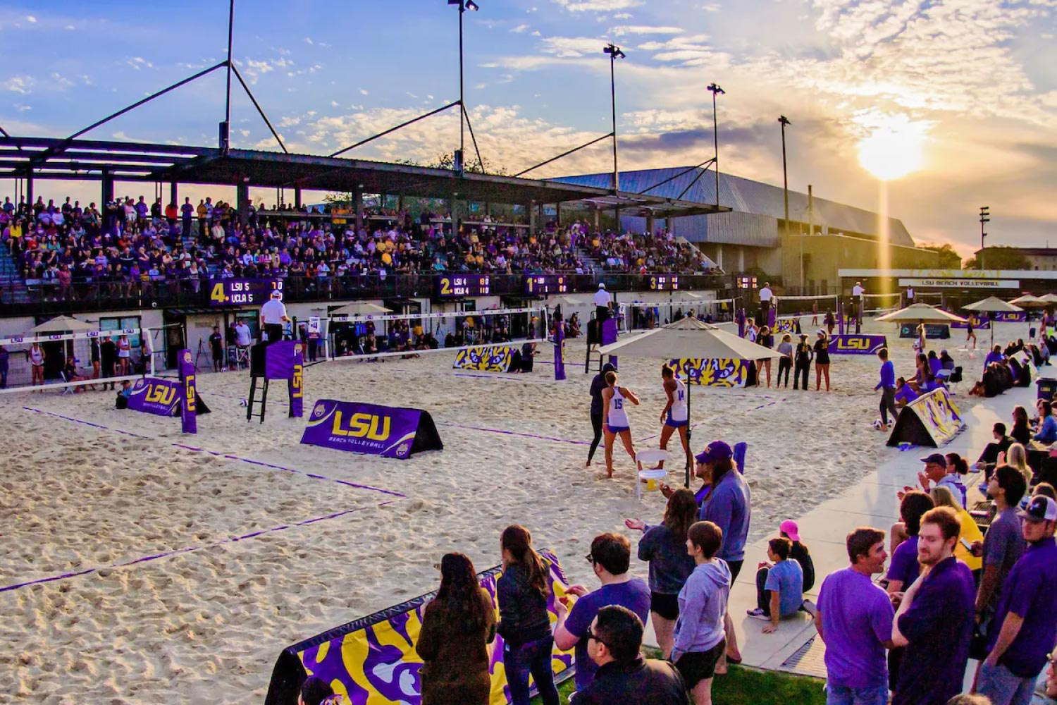 The new stadium, formerly a tennis facility, features six competition courts with 24-inch-deep sand The new stadium, formerly a tennis facility, features six competition courts with 24-inch-deep sand